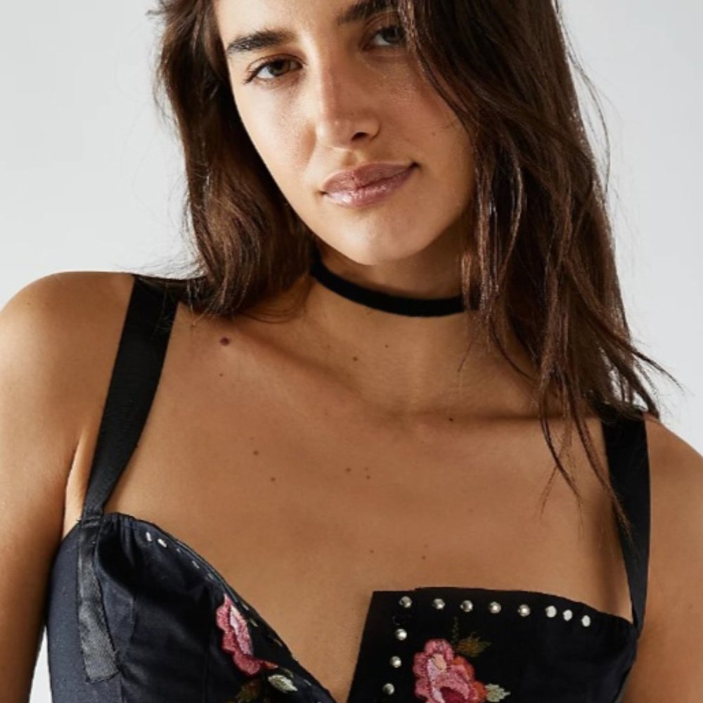 Free People Genuine Leather Choker Natural Black Italian Leather Silver